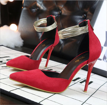 Low Cut Pointed Toe Ankle Wrap Stiletto High Heels Party Shoes
