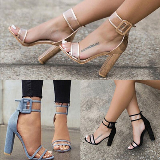 Hasp Open Toe Ankle Wrap Chunky High Heels Sandals