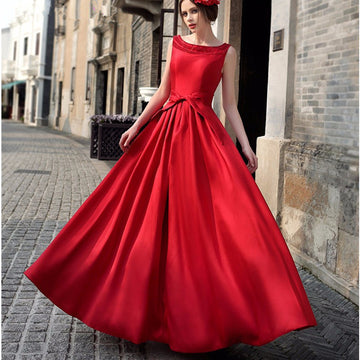 Solid Color Open Back Sleeveless Ball Gown Long Party Dress