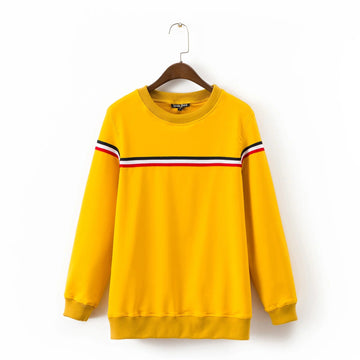 Stripe Slim Pure Color Long Sleeves Sweatshirt