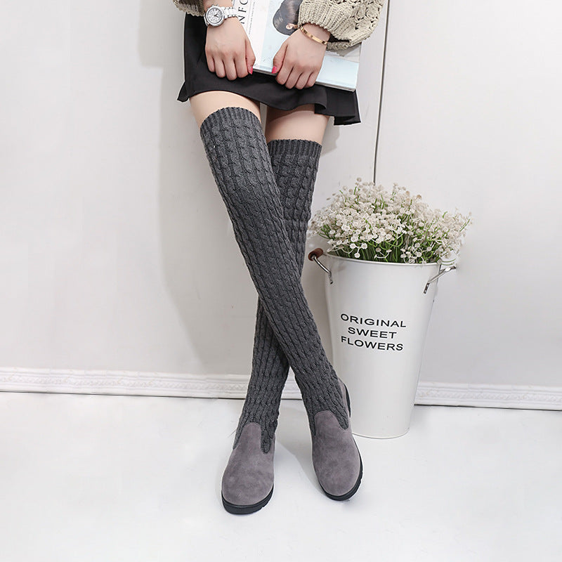Round Toe Solid Color Over-knee Long Boots