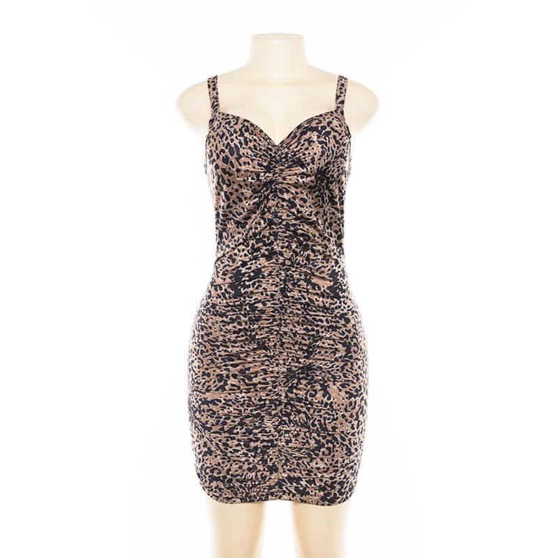 Leopard Ruched Bodycon Dress