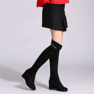 Inside Wedge Round Toe Pure Color Over-knee Long Boots