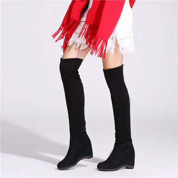 Pure Color Round Toe Inside Heels Wedge Over-knee Long Boots