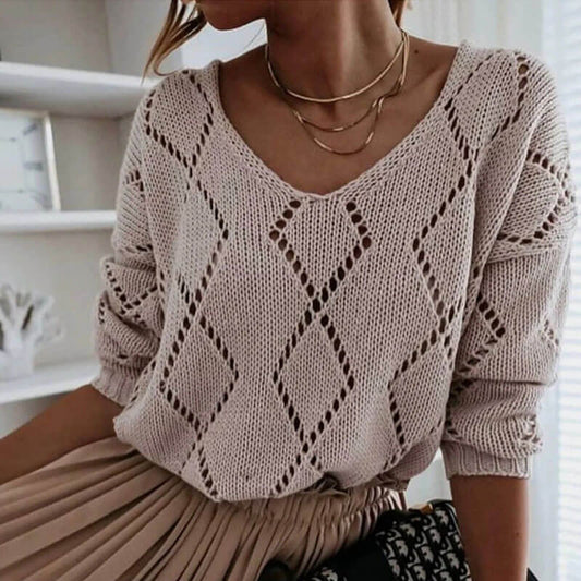 Hollow Out V Neck Pullover Sweater