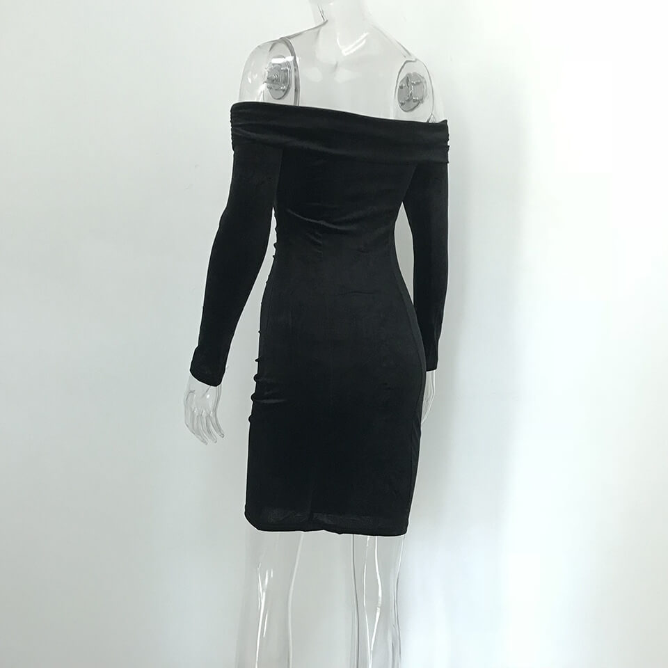 Black Bodycon Off Shoulder Strapless Velvet Dress