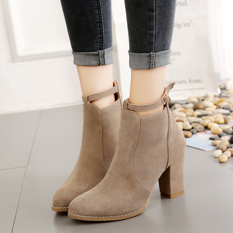 Suede Pure color Zipper Chunky Heel Pointed Toe High Heels Ankle Boots