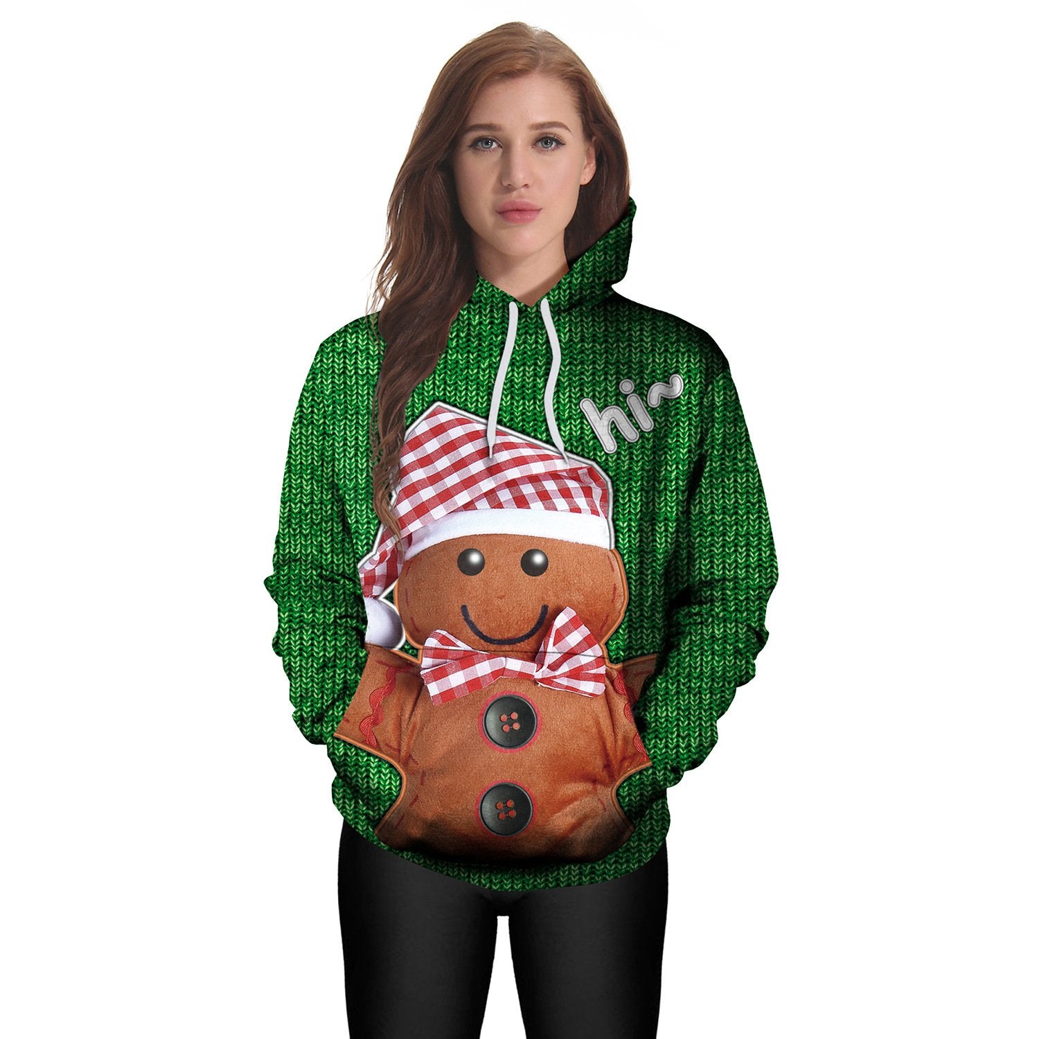 Bear with Hat Digital Print Women Christmas Cartoon Party Hoodie