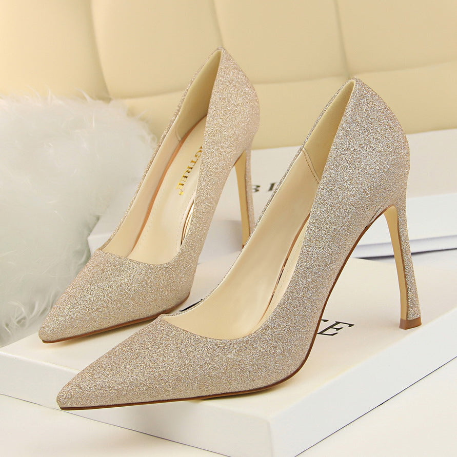 PU Stiletto Heel Pointed Toe Low Cut High Heels Party Dress Shoes