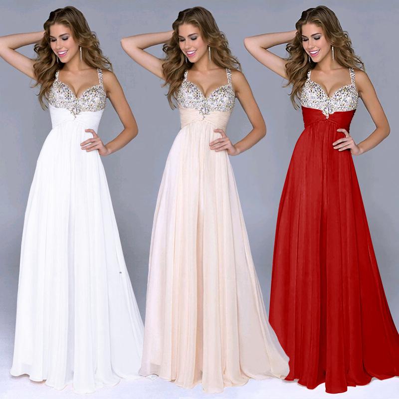 Clearance Pleated Straps Sequined Ruched Long Prom Dress