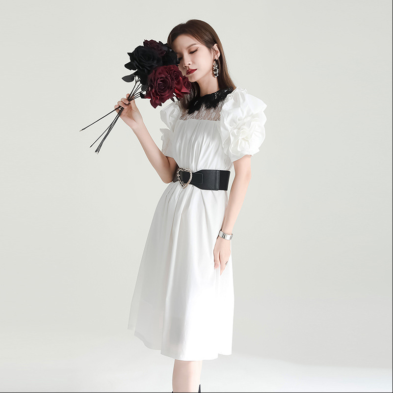 Summer French Reigning LilyHolly Print Elegant Floor Length Dress