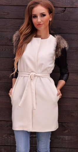 Faux Fur Sleeveless Slim Solid Long Vest - Meet Yours Fashion - 1
