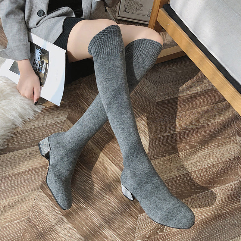 Spring And Autumn Knee Stretch Sock Boots