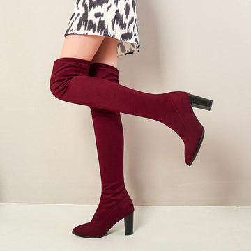 Autumn And Winter Over Knee Thick Heel Elastic Boots