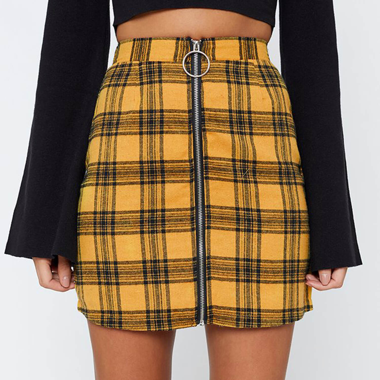 Fashion Plaid High Waist Zipper Bodycon Mini Skirts