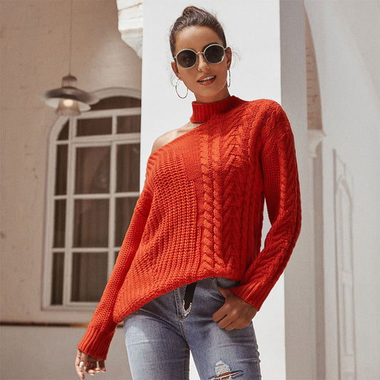 Cut Out Shoulder Cable Knit Sweater