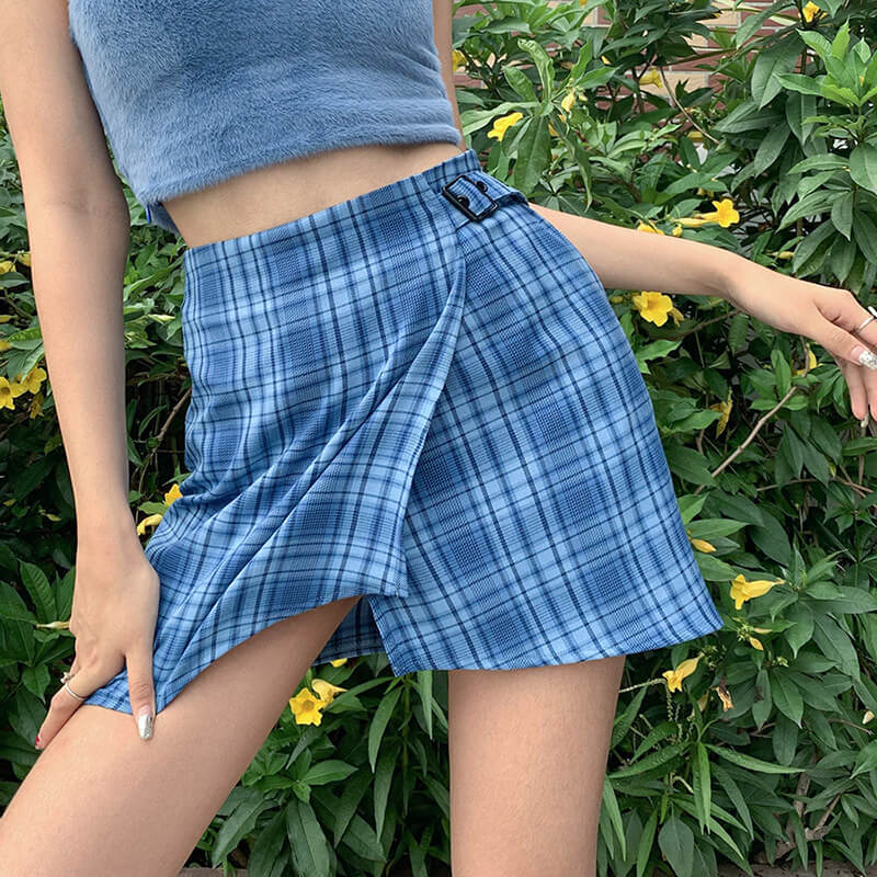 Fashion Blue Plaid Bodycon Mini Skirts