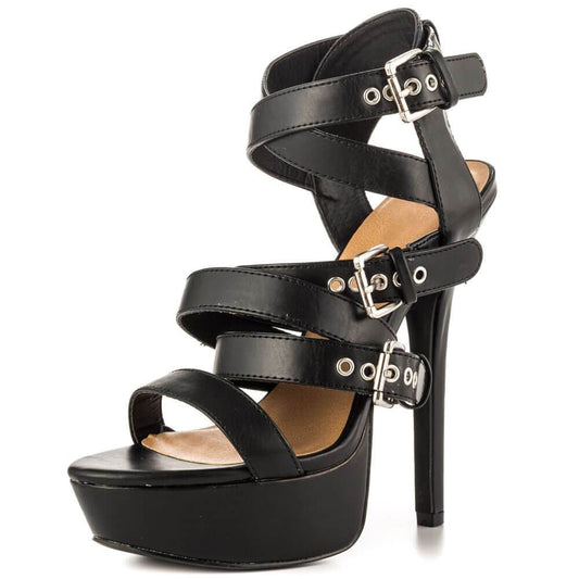 Summer Black PU Platform Cutout High Heel Sandals