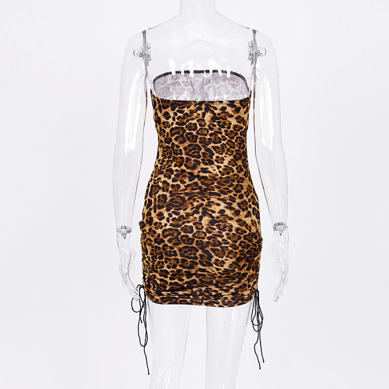Tube Leopard Ruched Bodycon Dress