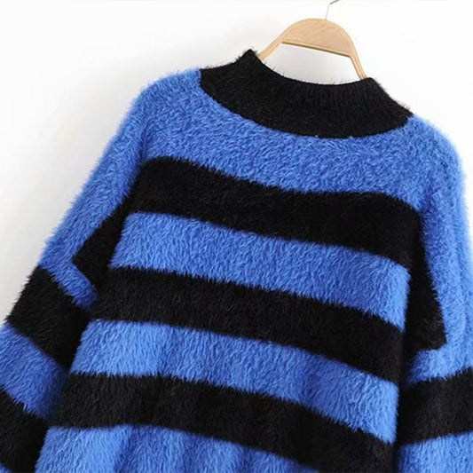 Striped Colorblock Mock Neck Sweater