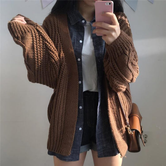 Slouchy Cable Knit Long Sleeve Cardigan