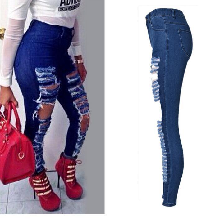 Ripped Beggar Street Straight Elastic Slim Plus Size Jeans - Meet Yours Fashion - 4