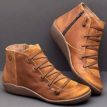 Ankle Leather Lace Up Flat Boots