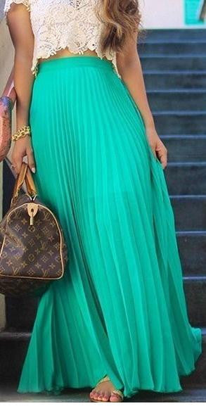 Pure Color Chiffon Pleated Big Long Skirt - Meet Yours Fashion - 1