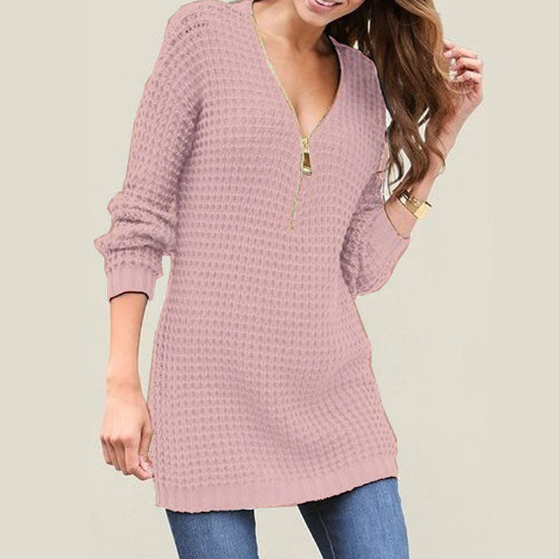 Half Zipper Crochet Sweater Dress