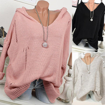 Hollow Out Hooded Knit Sweater