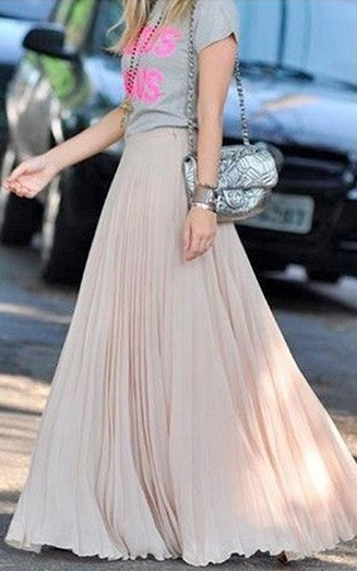 Pure Color Chiffon Pleated Big Long Skirt - Meet Yours Fashion - 5