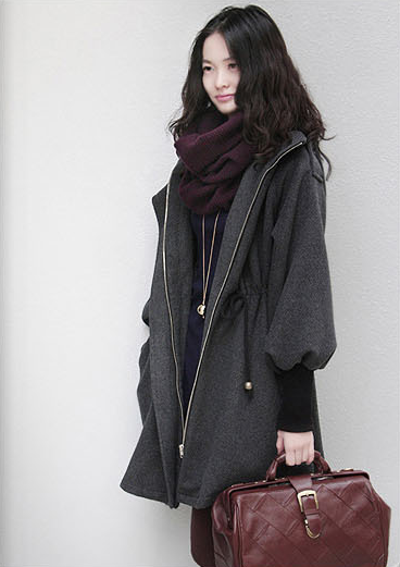 Hooded Belt Slim Thick Wool Long Sleeves Mid-length Coat - Meet Yours Fashion - 5