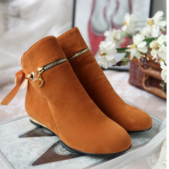 Zipper Decorate Round Toe Solid Color Straps Short Boots