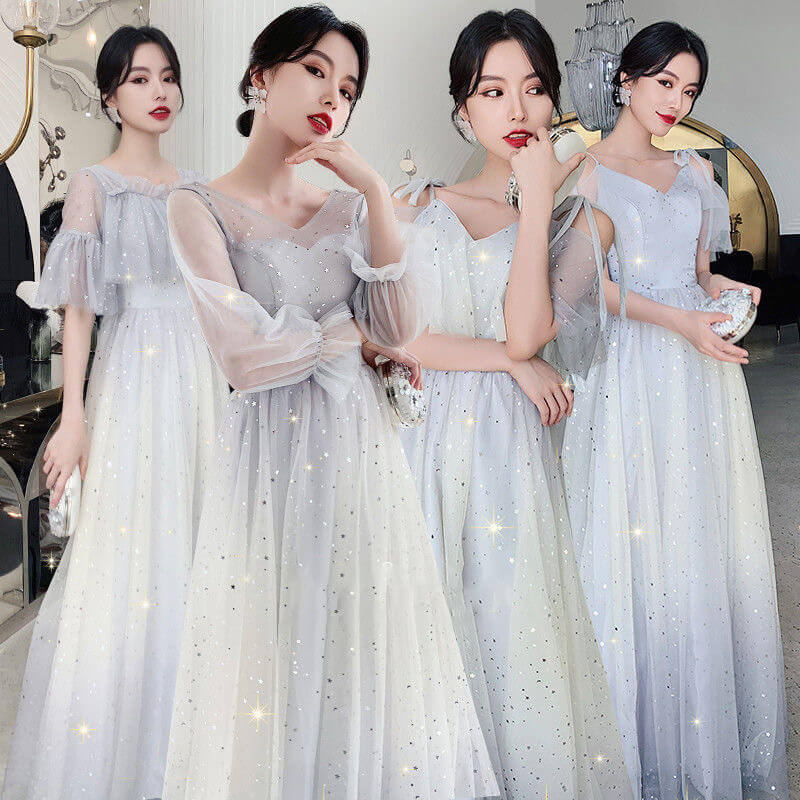 Patchwork Mesh Glitter Bridemaid Dress