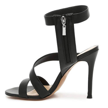 Sexy Black PU Zipper Cutout High Heel Sandals