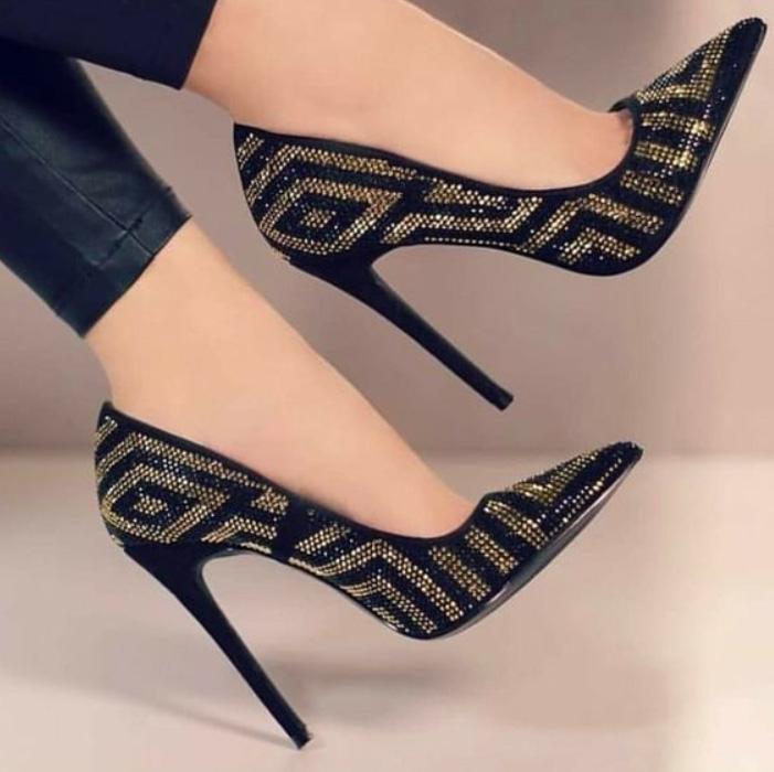 Black Glitter Suede Point Toe Ankle Pumps