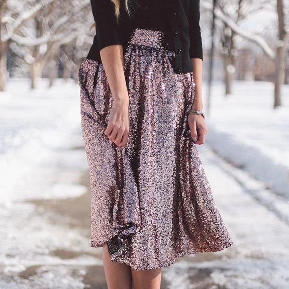 Sequin High Waist Flared Fashion Middle Skirt - Meet Yours Fashion - 2