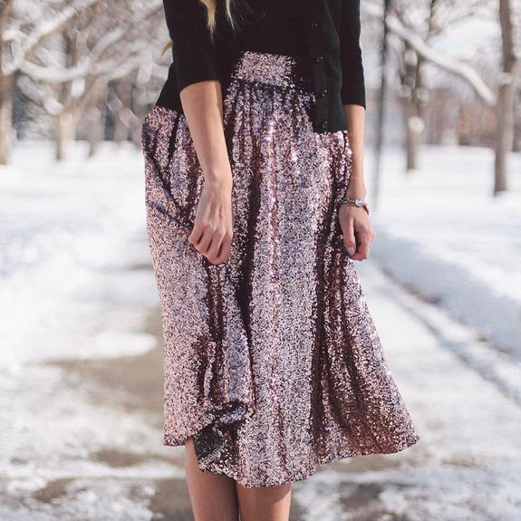Clearance Sequin High Waist Flared Fashion Middle Skirt