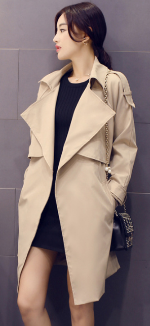 Solid Lapel Pockets Slim Long Coat - Meet Yours Fashion - 1
