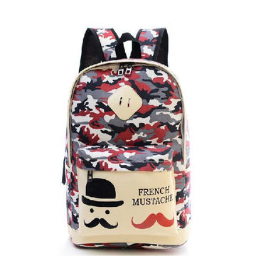Fashion Canvas Camouflage Mustache Cartoon School Backpack Bag - Meet Yours Fashion - 1