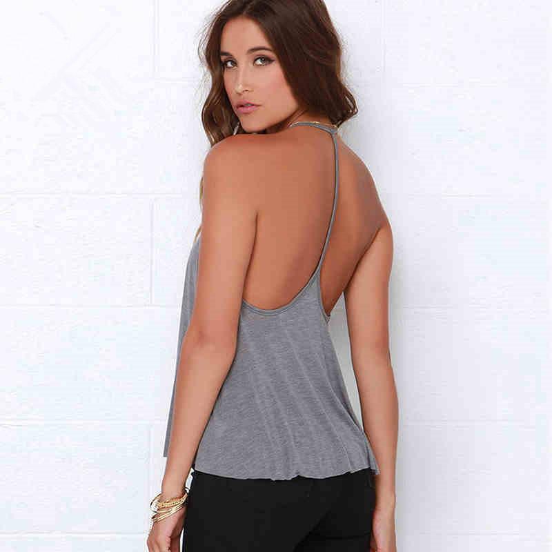 Clearance Pure Color Spaghetti Strap Backless Loose Tank Top