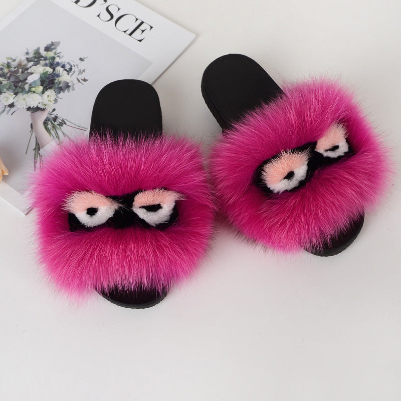 Fox fur little monster slippers slippers Jurchen fur grass fur cool slippers