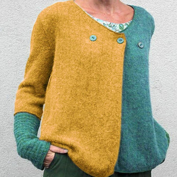 V Neck Colorblock Patchwork Knit Sweater