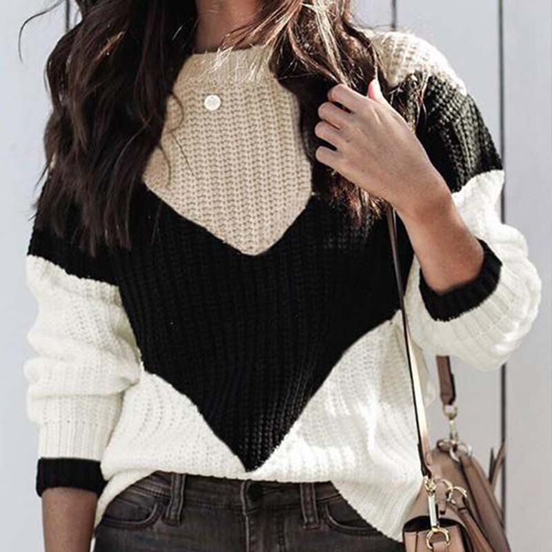 Chic Colorblock Knit Pullover Sweater