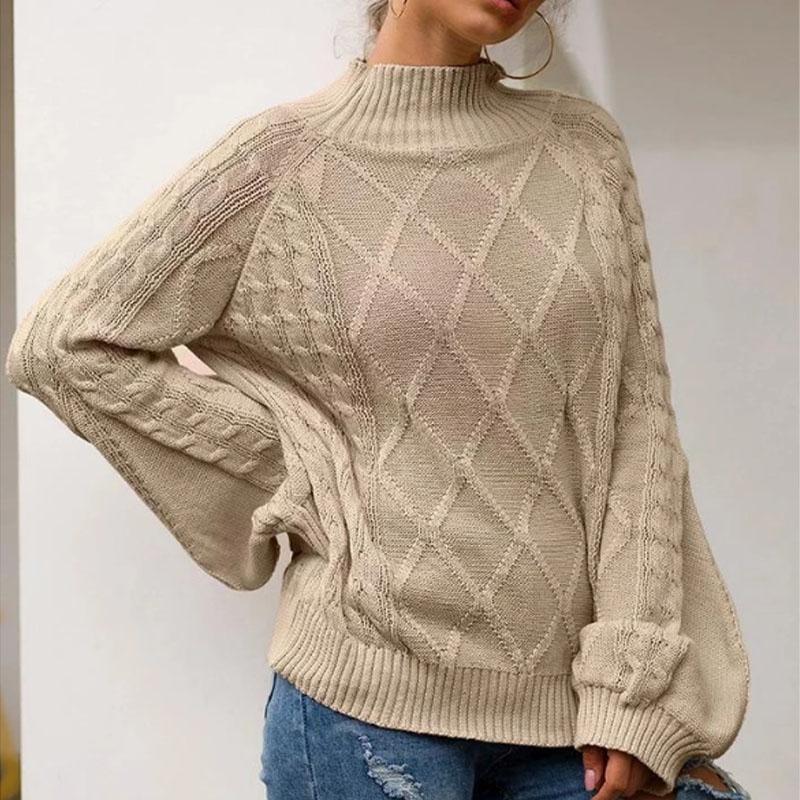 Mock Neck Loose Geometric Knit Sweater
