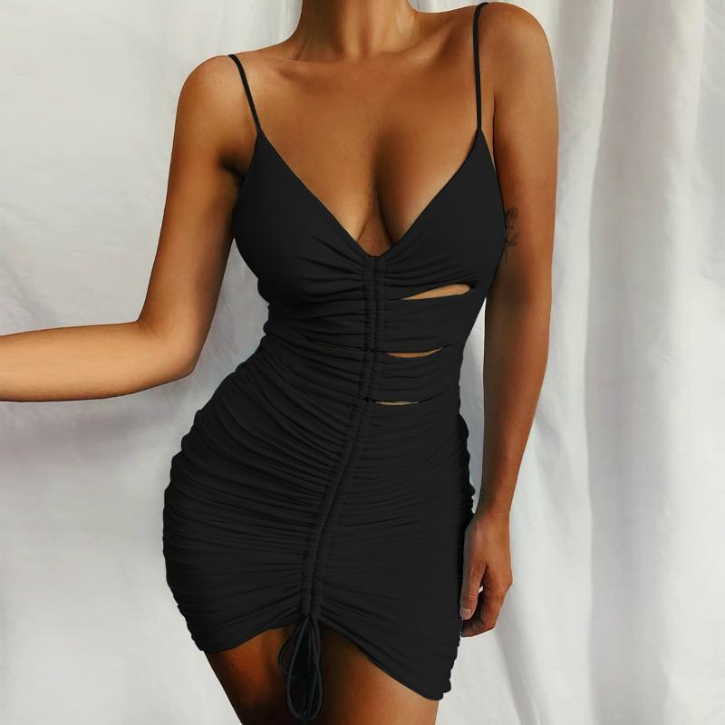 Backless Cut Out Drawing Ruched Short Dress