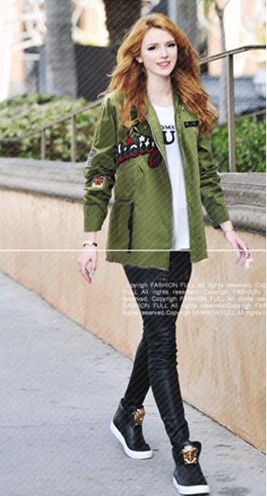 Army Style Plus Size Belt Casual Loose Flower Print Long Sleeves Jacket