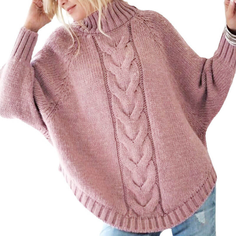 Mock Neck Cable Knitted Batwing Sweater