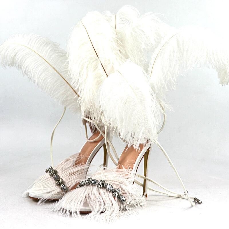 Strappy Ankle  Fur Pointed Toe Sandals