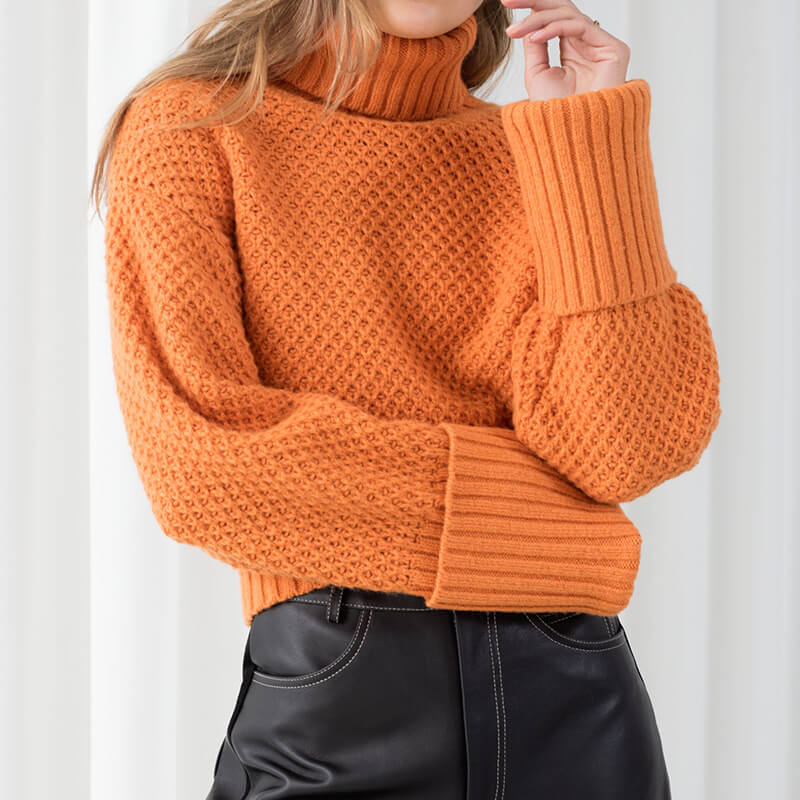 Oversized Turtleneck Orange Crochet Sweater